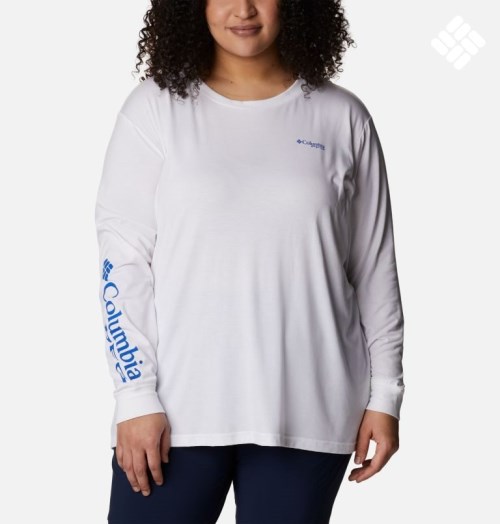 Columbia PFG Slack Vann Graphic Long Sleeve Gensere Dame Hvite | Plus Size 07542X